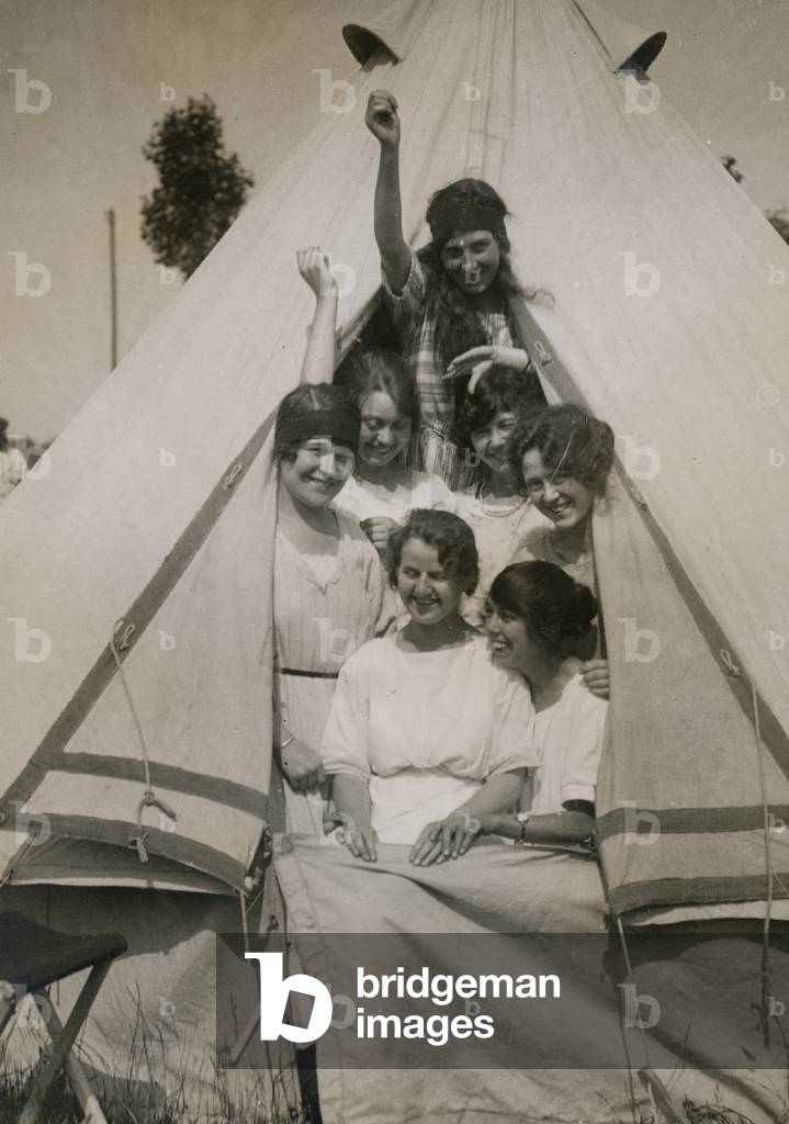 Women camping, 1930 (b/w photo)