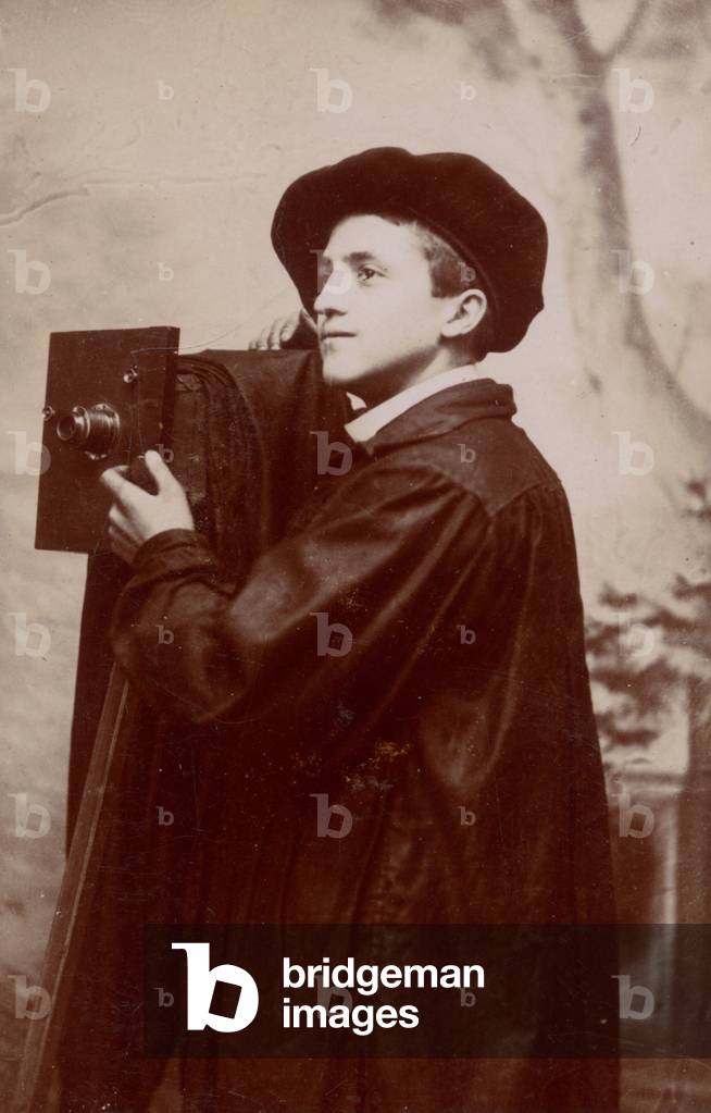 Photographer with camera, 1890 (b/w photo)