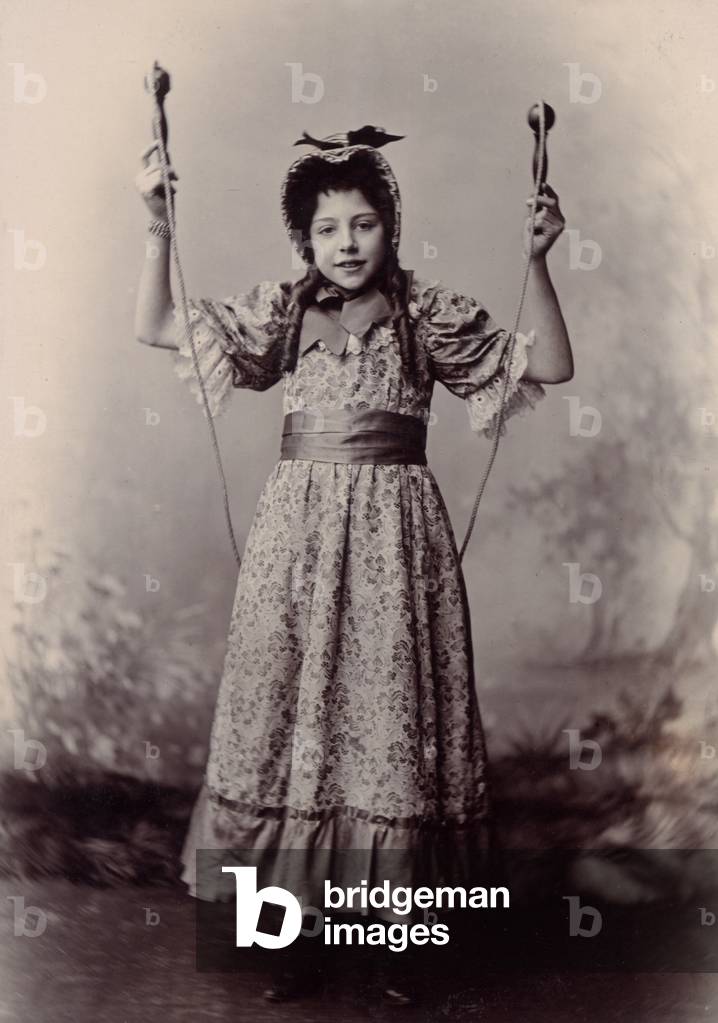 Girl with a skipping rope, 1890 (b/w photo)