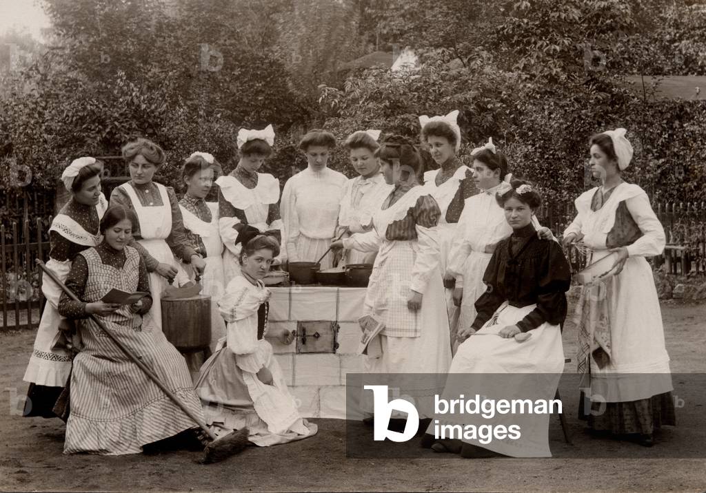 Housework lessons, 1895-1900 (b/w photo)