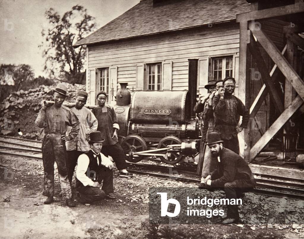 The locomotive 'Pioneer' on the Woosung Road Railway, Shanghai, 1876 (b/w photo)