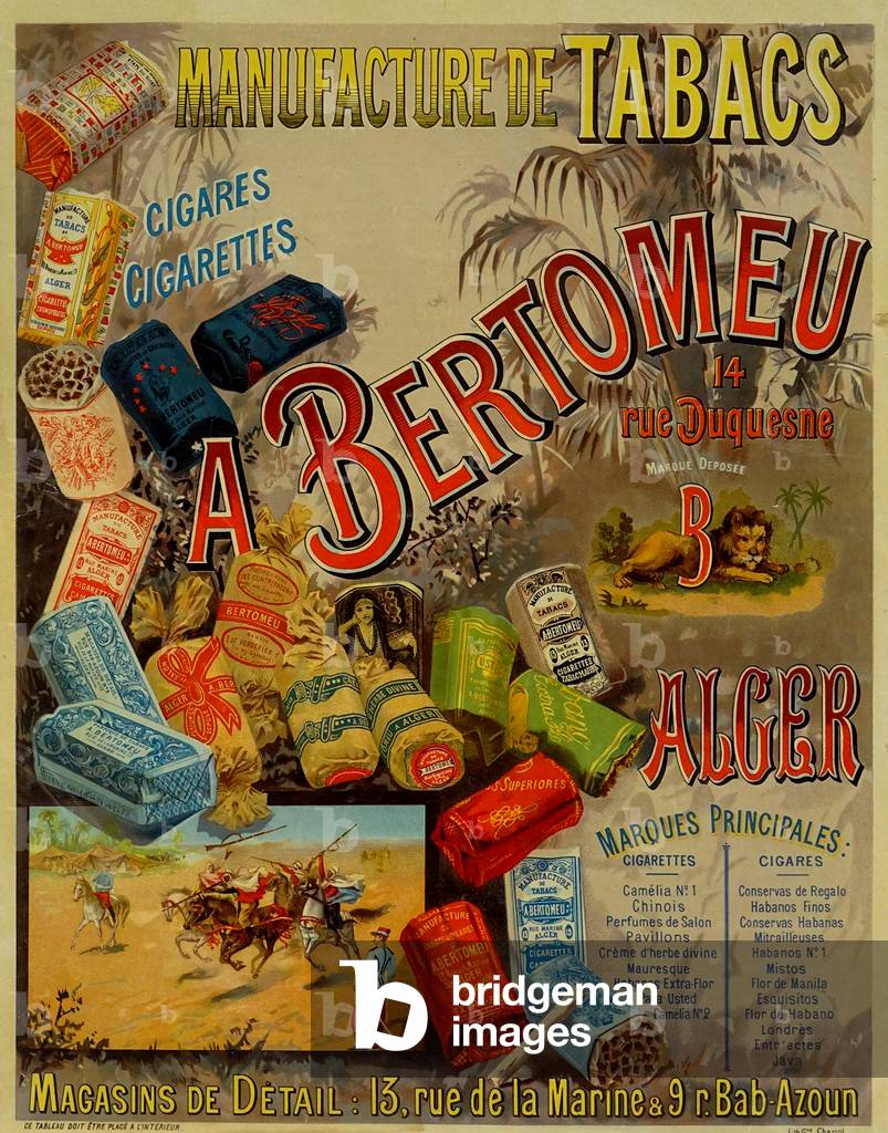 A. Bertomeu Tobacco Manufacturer in Algiers, Orientalism, 1895 (colour litho)