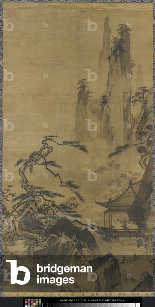 Scholar Gazing at the Moon (ink and colour on silk)