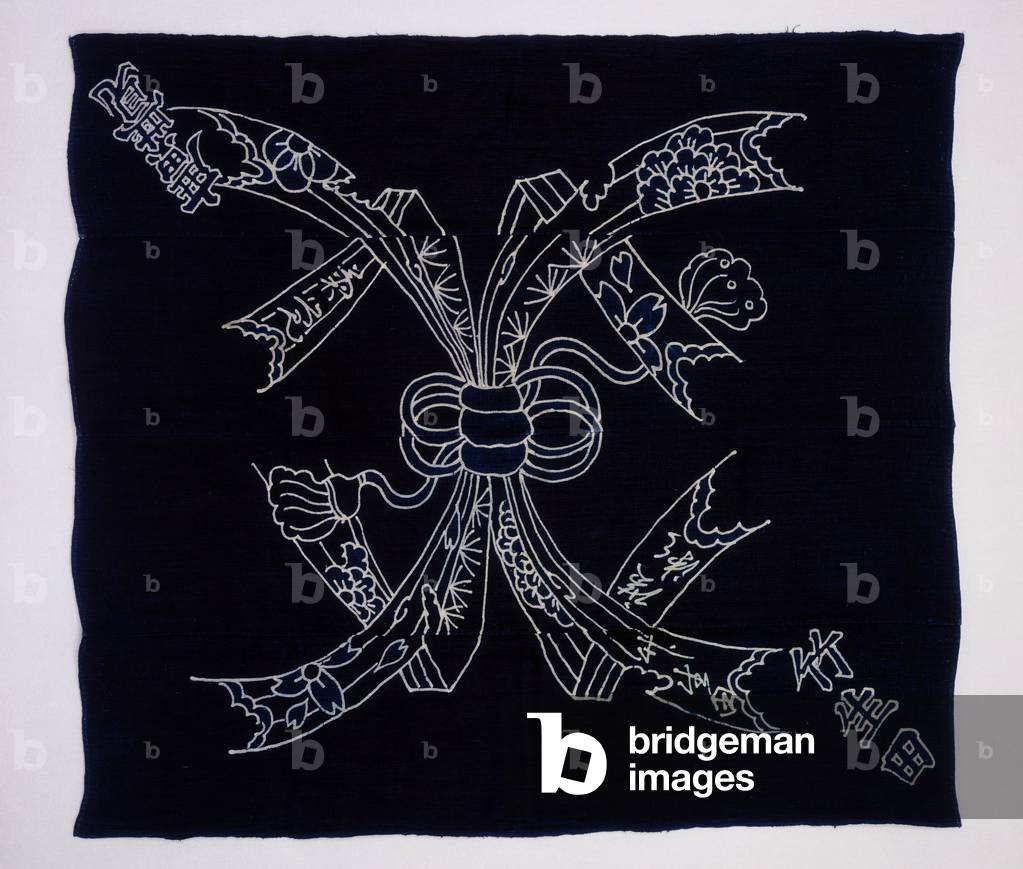 Furoshiki, 19th century (Asa, hemp, and ramie cloth with indigo dye
(paste resist, tsutsugaki))