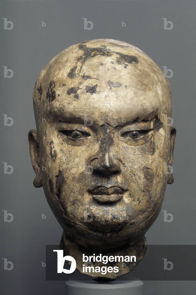 Head of a Luohan, 10th - 12th century (Dry lacquer and glass)
