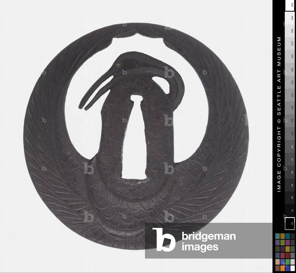 Tsuba: Heraldic Crane, first half 20th century (Iron)