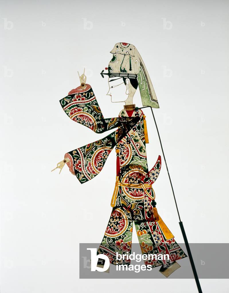Shadow puppet, late 19th - early 20th
century (leather, paint, wood, and wire)
