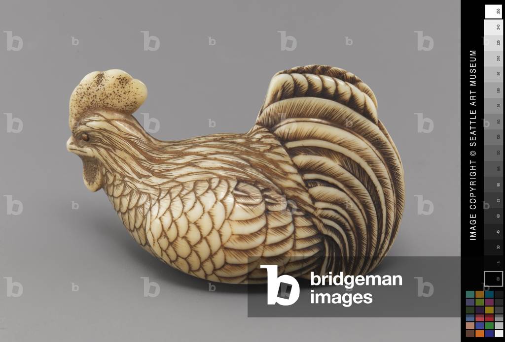 Netsuke modeled as a rooster, 19th century (Ivory)
