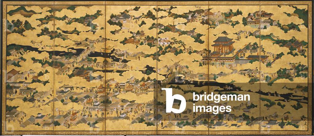 Rakuchu rakugai zu (Scenes in and around
the Capital), second half 17th century (Ink, color, and gold on paper)