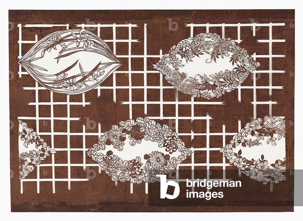 Paper stencil (katagami), late 19th century (Mulberry bark paper treated with persimmon
juice and silk thread)