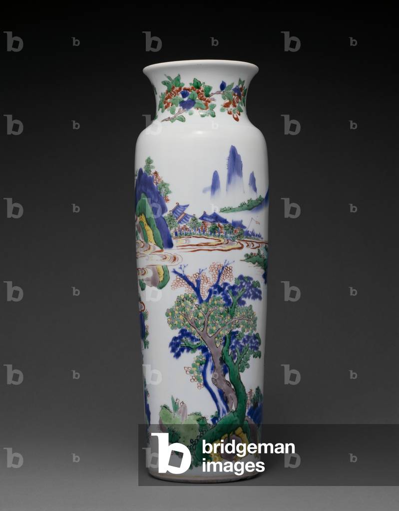 Cylindrical vase, 1644-1661 (Porcelain with decoration in underglaze-blue,
overglaze-enamels)