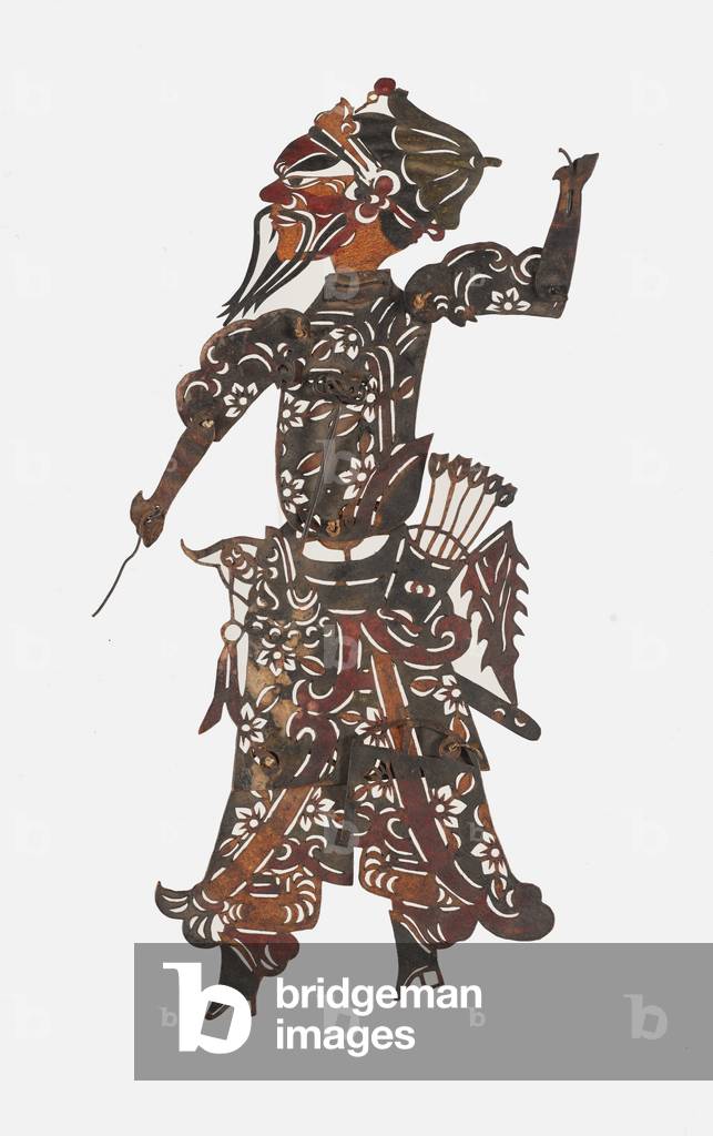 Shadow puppet, late 19th - early 20th
century (leather, paint, and wire)