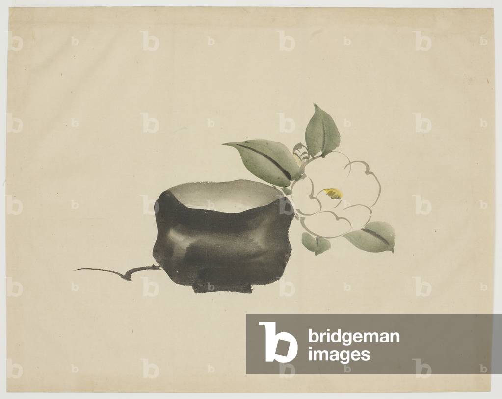 Raku Tea Bowl and White Camellia (w/c)