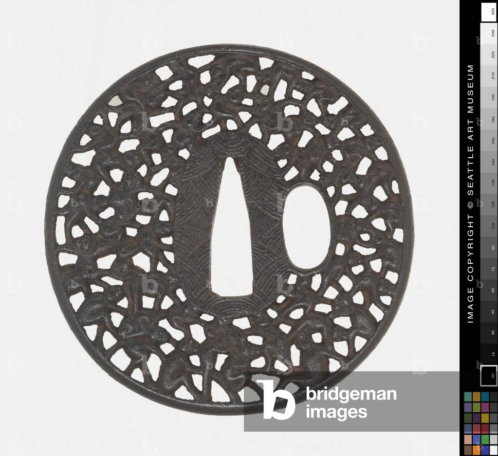 Tsuba: Hundred Monkeys, 18th century (Iron)