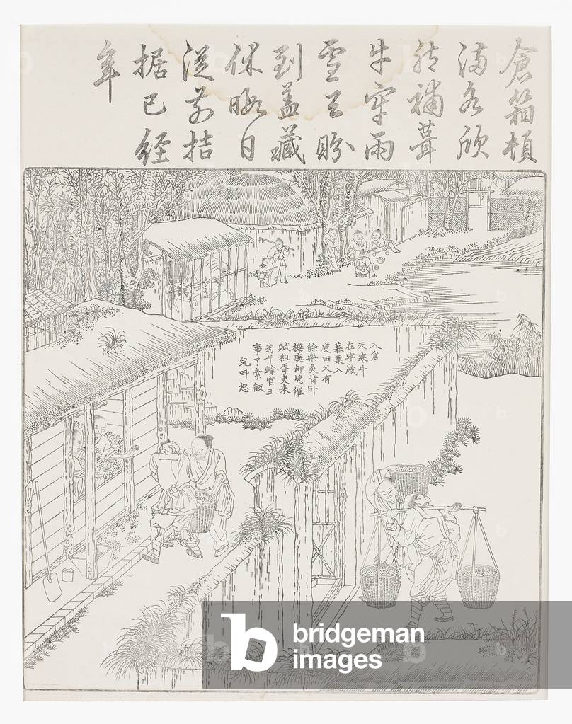 Storing the rice, 18th century (Woodcut)