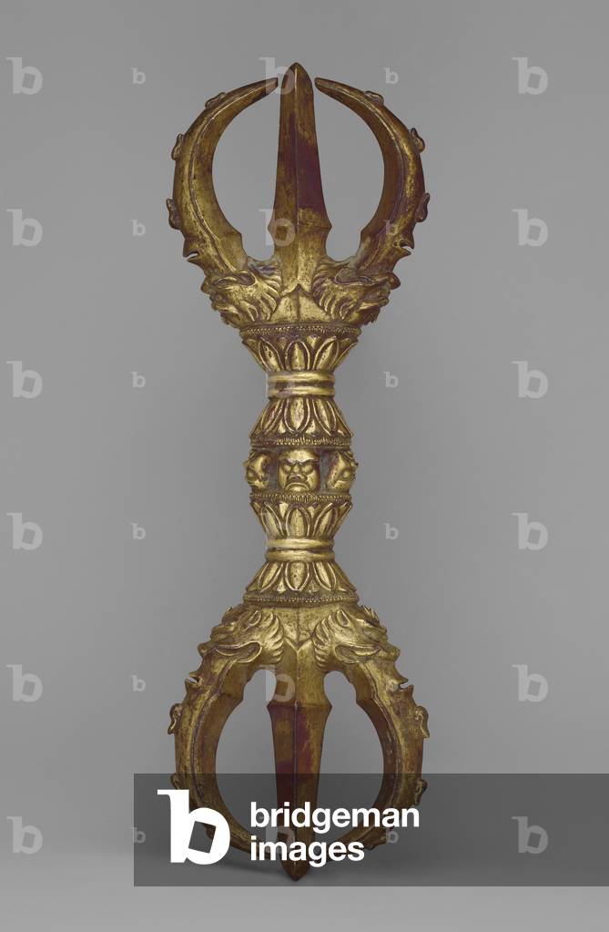 Three-pronged vajra, 12 - 13th century (gilded bronze)