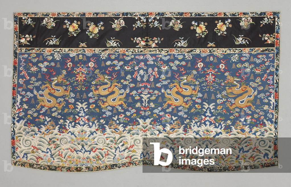 Hanging, Cosmic Design, dragons, ca.
1825-1850 (Satin with embroidery)