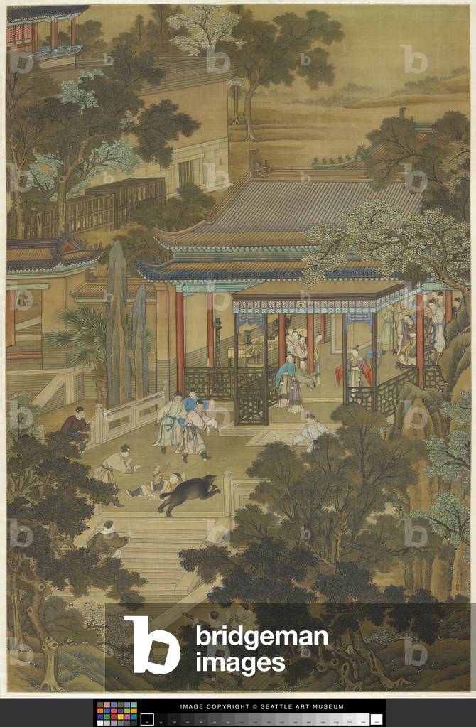 Jieyu Defending the Emperor from a Bear,
c.1740 (ink and colour on paper)