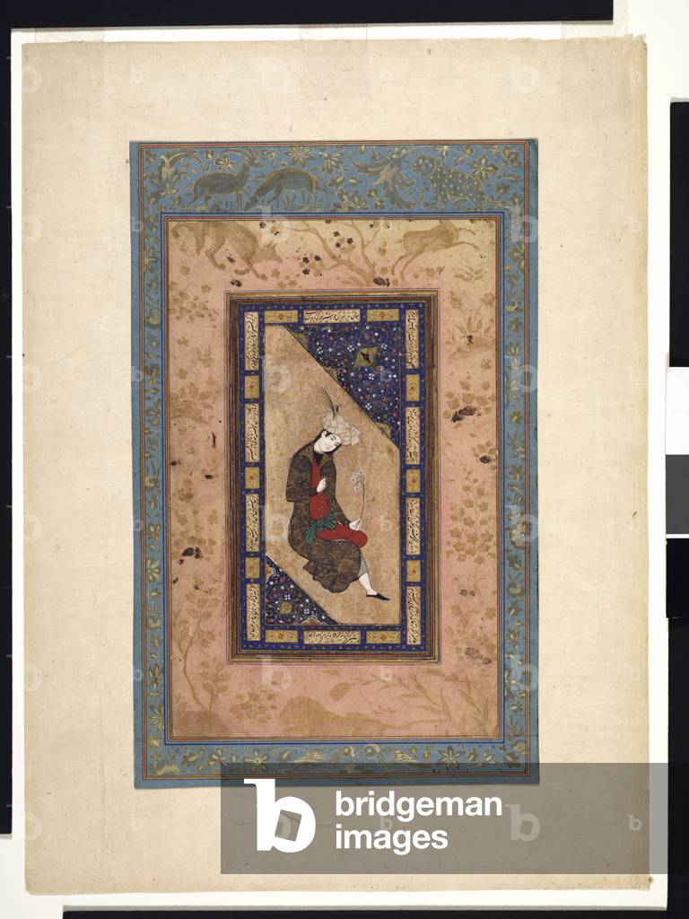 Portrait of a Safavid Prince, c.1590-1630
or later (Opaque w/c and gold on paper)