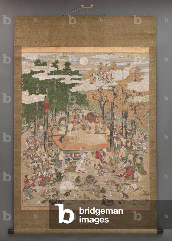 Nirvana (Butsu Nehan-zu), 17th - 18th
century (Ink, color, and gold on silk)