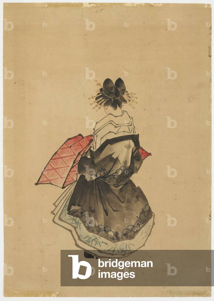 Elegant Beauty (An Oiran), c.1850 (ink and colour on paper)