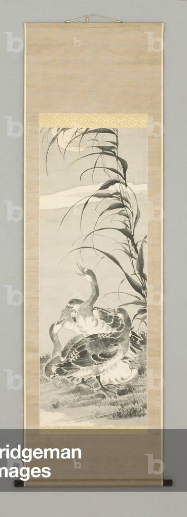 Geese in Landscape with Moon, mid 19th
century (Hanging scroll: ink and colour on paper)