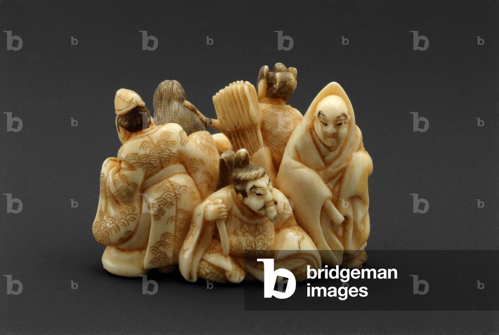 Model of the Six Heian Period Poets
(Rokkasen), c.1850 (Ivory with color)