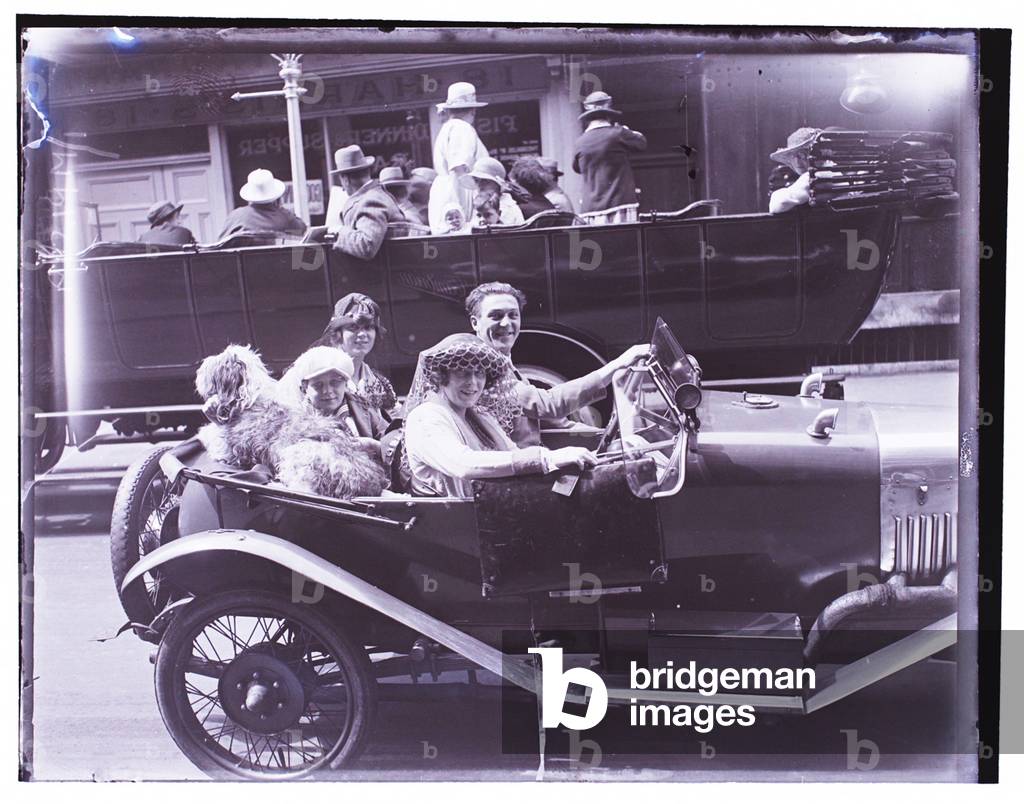Carl Brisson, Danish singer, motoring with his family, 10th July 1923 (b/w photo)