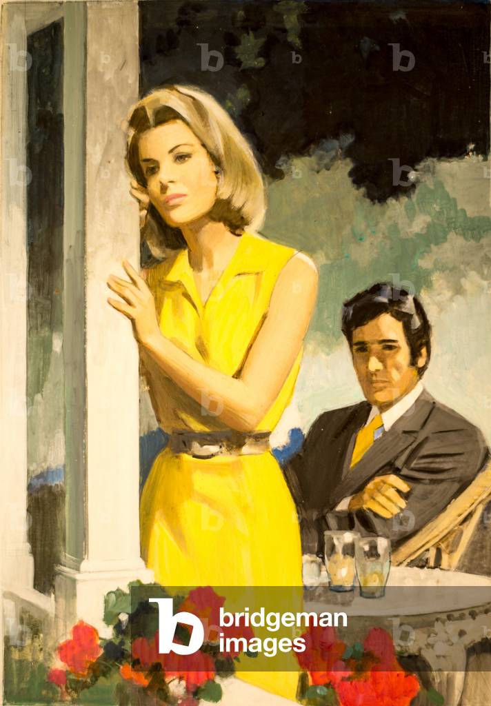 Magazine illustration of an estranged couple on holiday, c.1968-70 (poster colour on board)