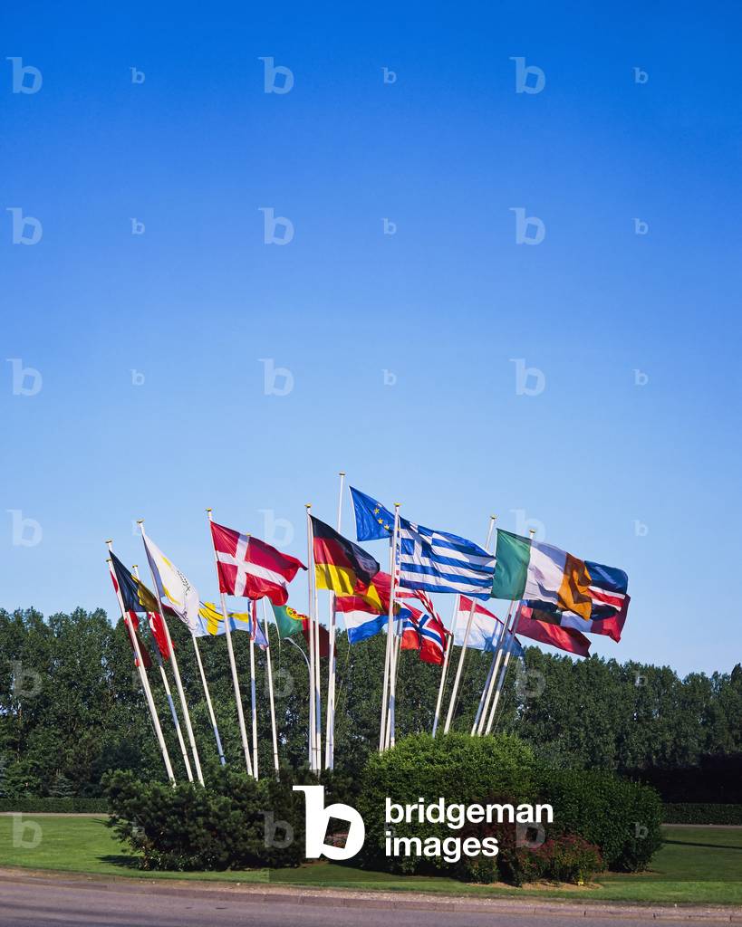 International European flags at the European Parliament, Strasbourg (photo)