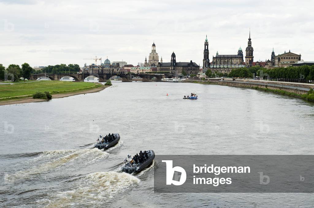 Police speedboats on patrol on the River Elbe, Dresden, Germany (photo)