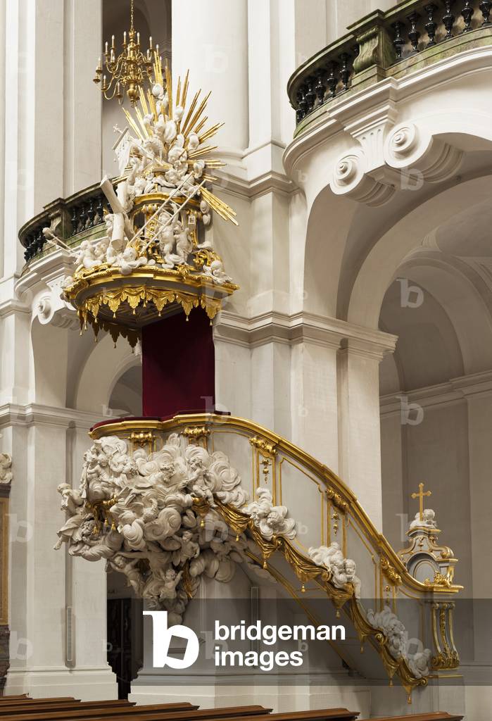 View of the pulpit, Katholische Hofkirche, Dresden, Germany (photo)