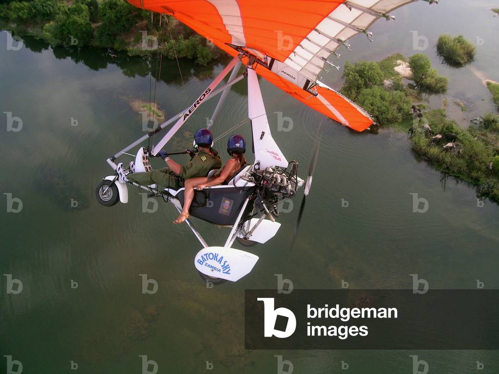 flying over by a micro light of Zambezi river upstream from Victoria falls, November 2006, when level of waters is low (elephants can cross the river to go on islands in the centre)