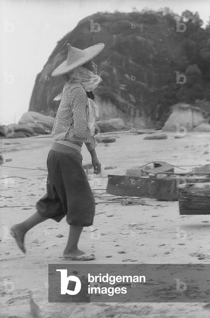 Fuzhou, Fujian province, China, 1983: Chinese woman on the beach