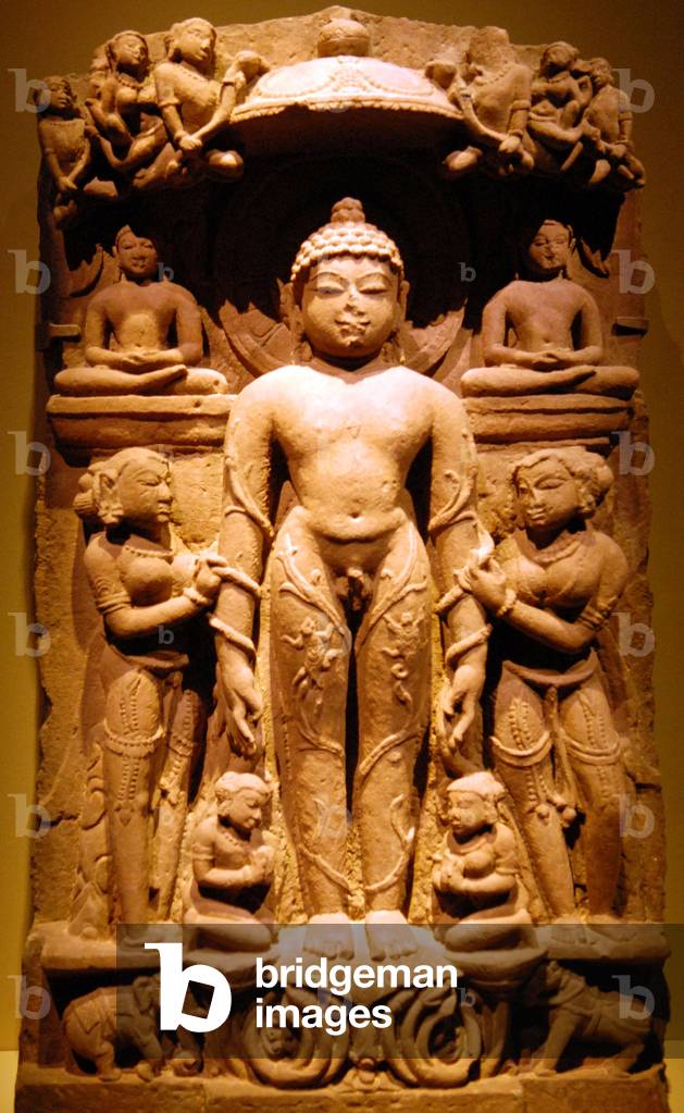 Bahubali was the youngest of the one hundred sons of the first Tirthankara, sandstone sculpture, 10th - 11th century, Rajastan or Madhya Pradesh