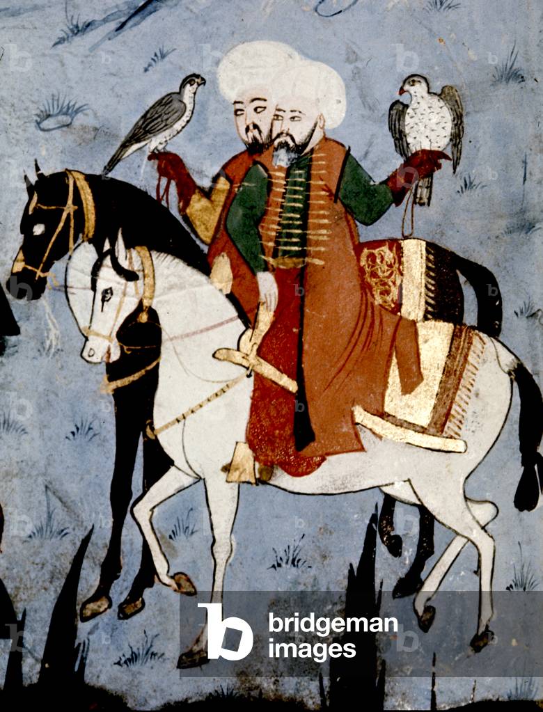 Ms H1524 p.248A, Detail of Suleyman hunting with hawks, from the 'Book of Accomplishments' (vellum)