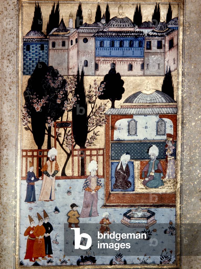 Suleyman the Magnificent, Ottoman emperor 1520-1566 and his Grand Vizier in a pavilion in theTopkapi Palace gardens