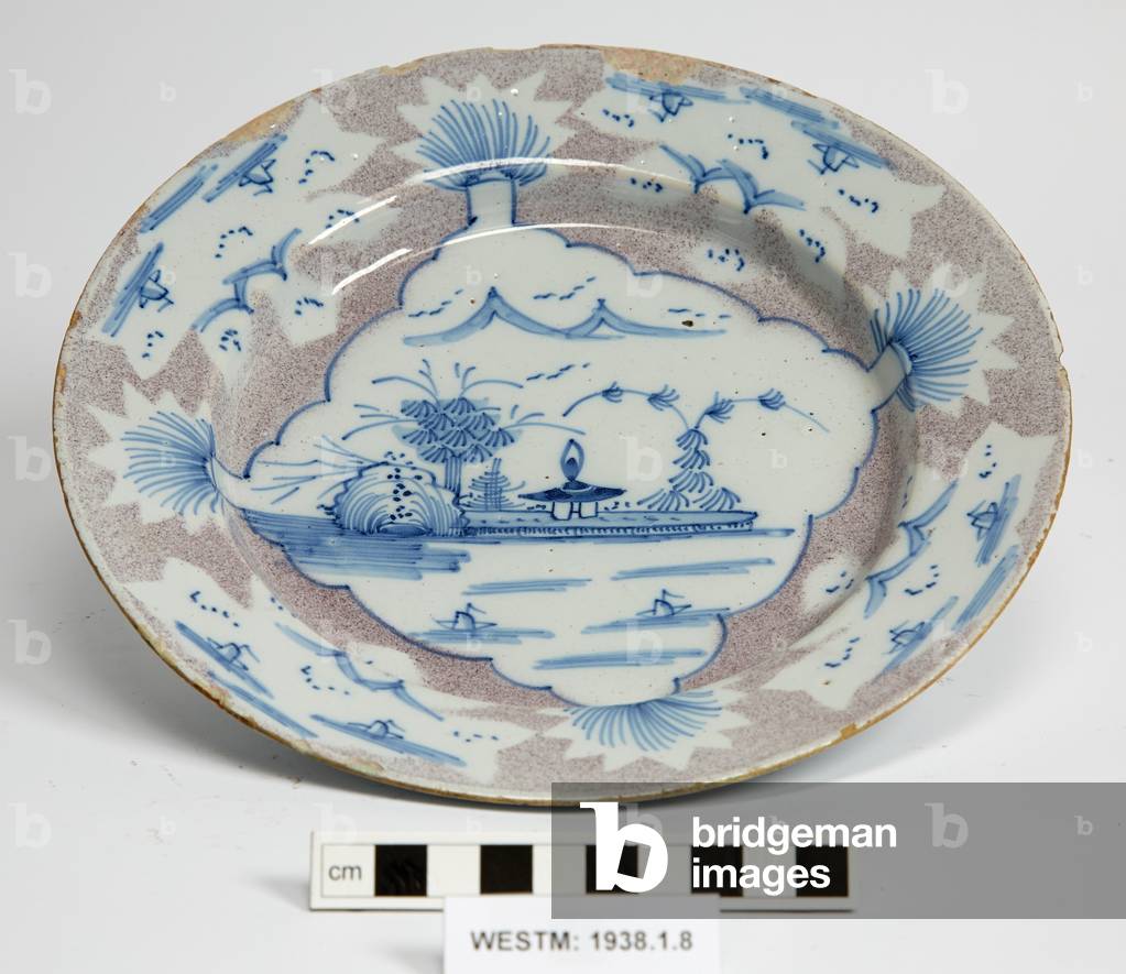 Delftware plate, 1740-1750 (earthenware, tin glaze)