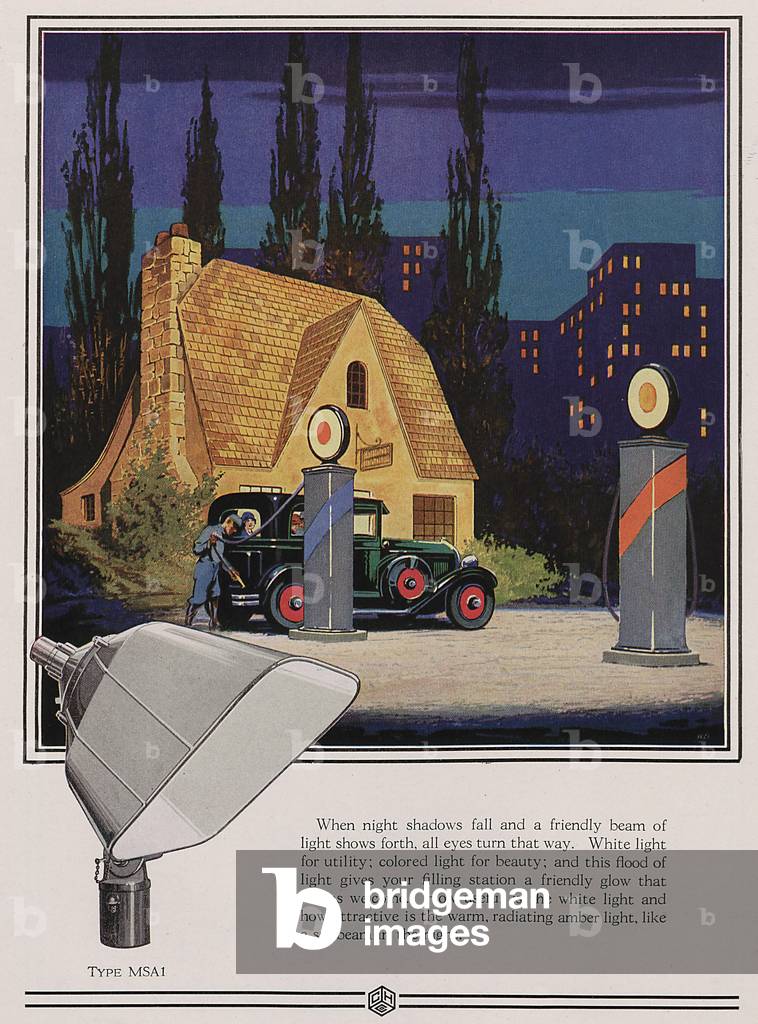 A Filling Station Using Type MSA-1 Floodlights From The Crouse-Hinds Company