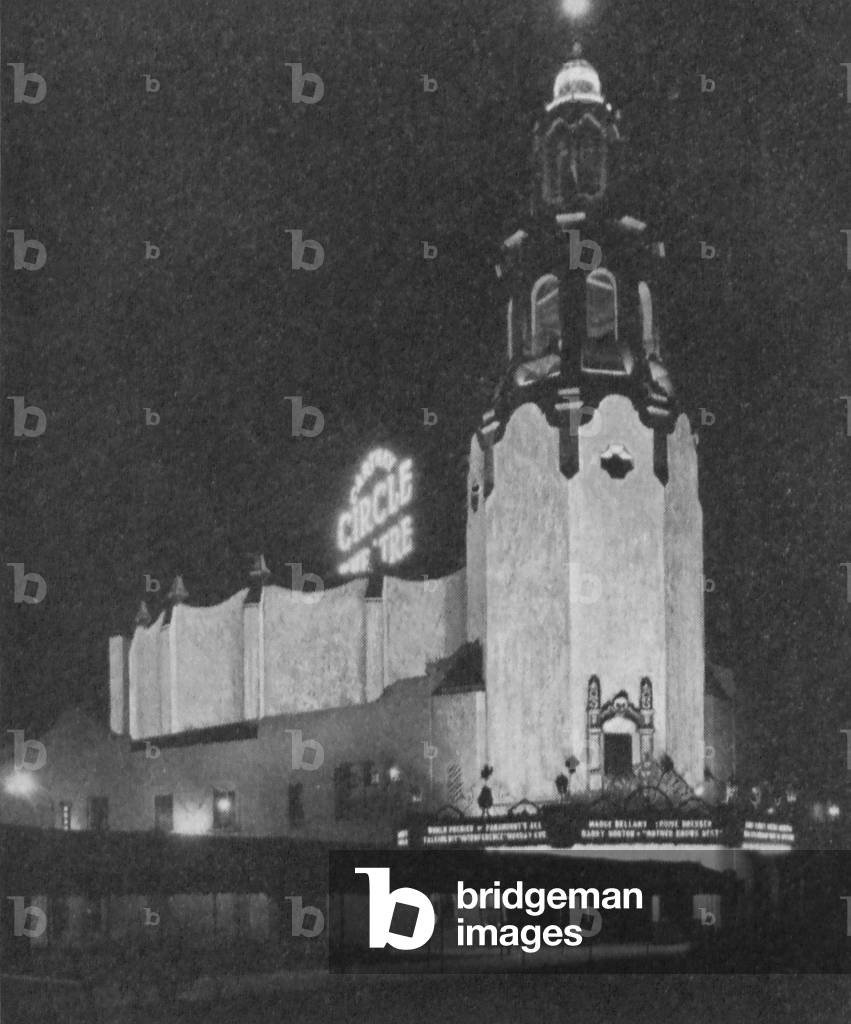 Exterior Of A Theater Being Lit Up By Major Equipment Company's Floodlighting Units