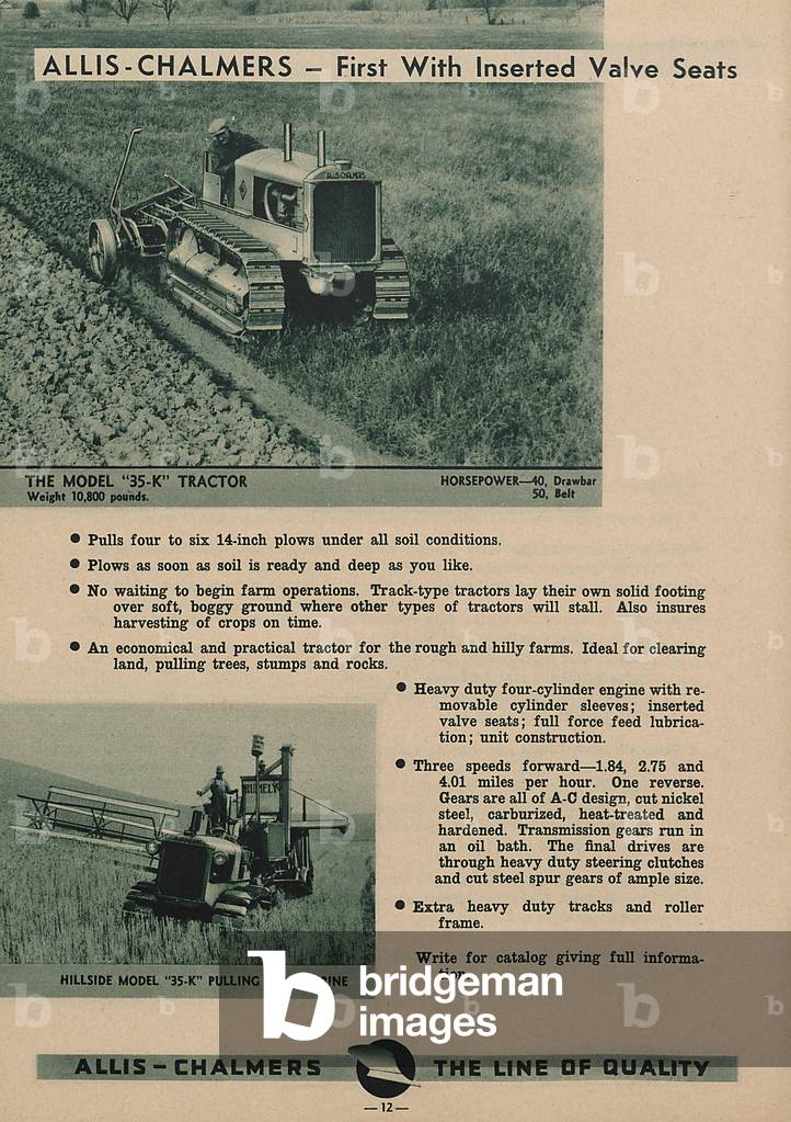 An Allis Chalmers Model 35-K Tractor Plowing And Hillside Model 35-K Pulling A Combine