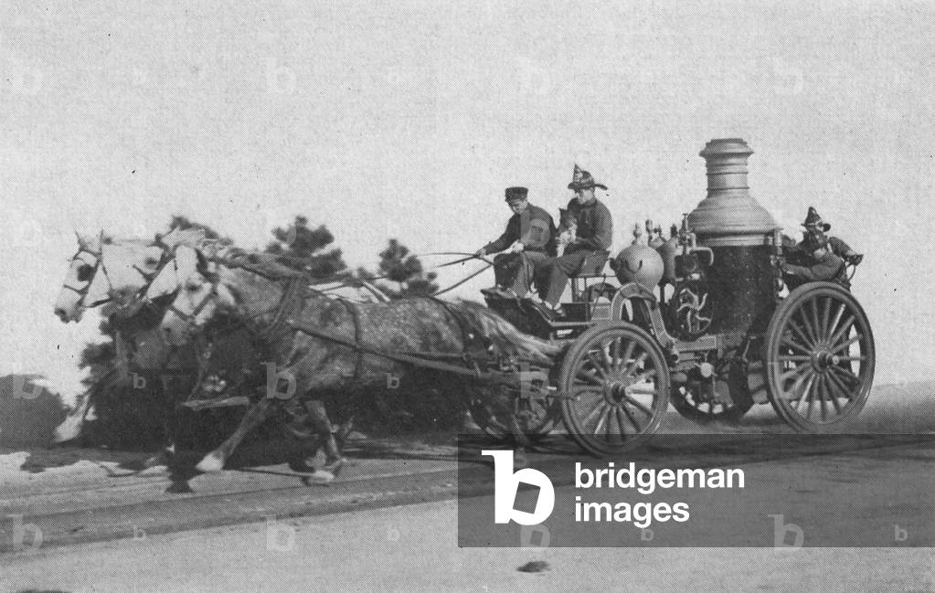 Men Riding In A Three- Horse Fire Engine Which Appeared In The 1949 Chicago Railroad Fair