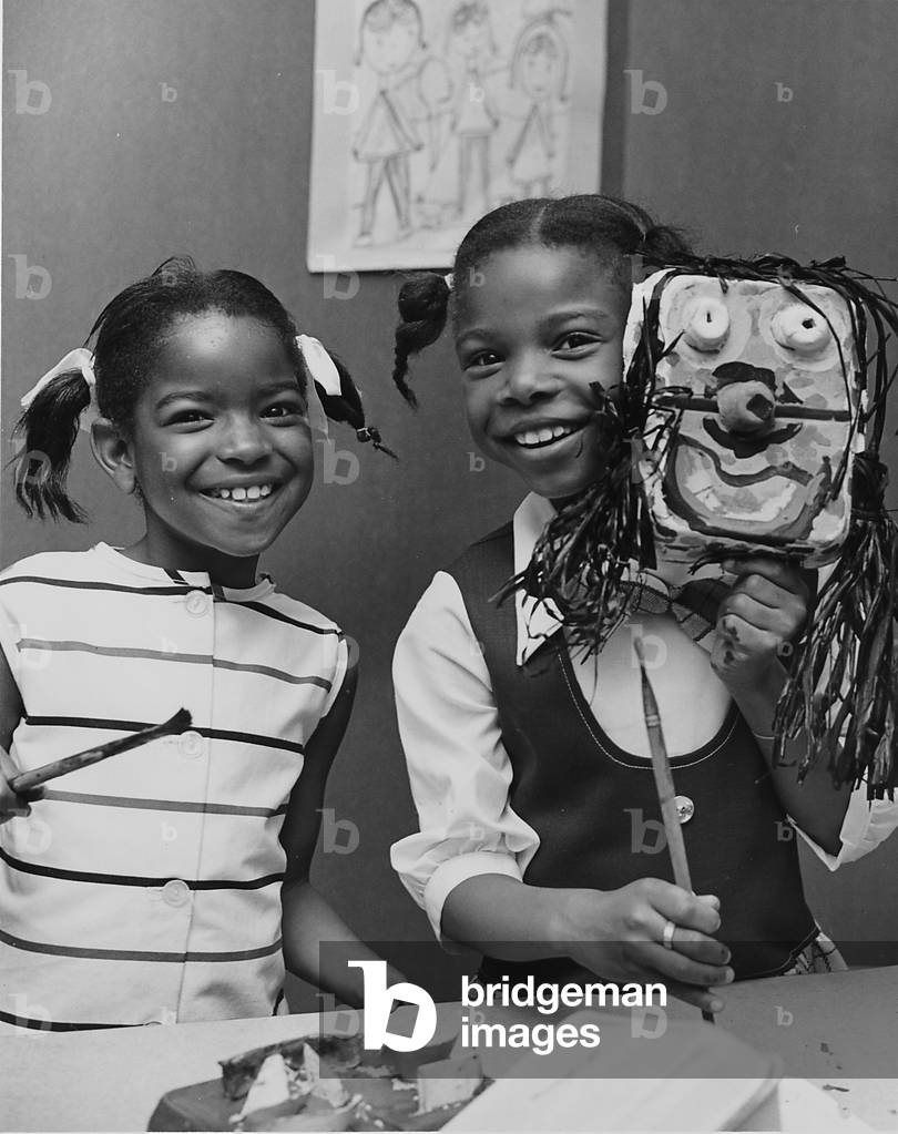 Two Young Girls Working On Papier Mache Art Pieces, Chicago Public Schools Art Fair