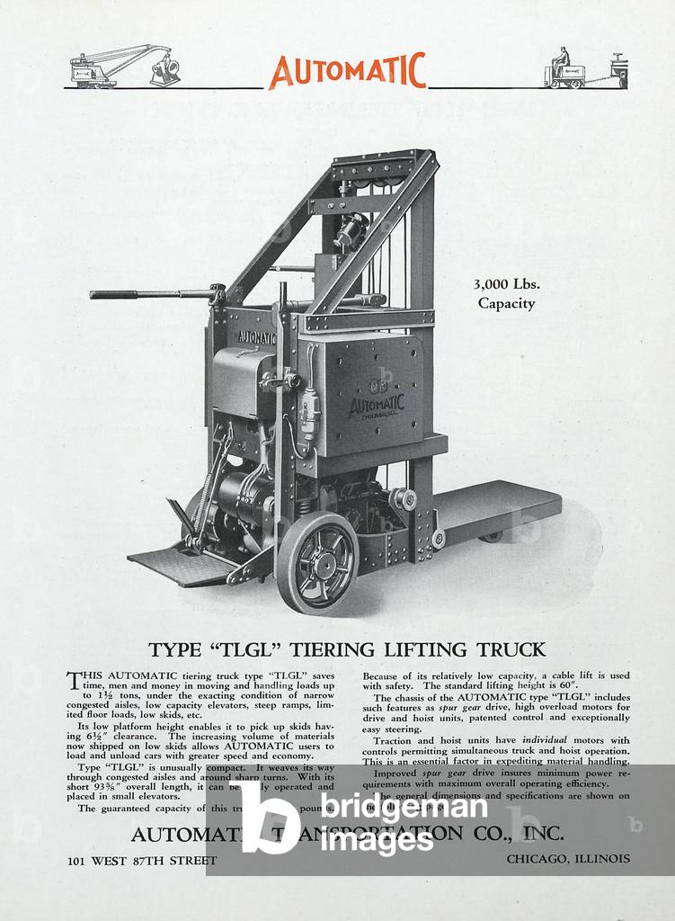 Automatic Transportation Company's Type TLGL Tiering Lifting Truck