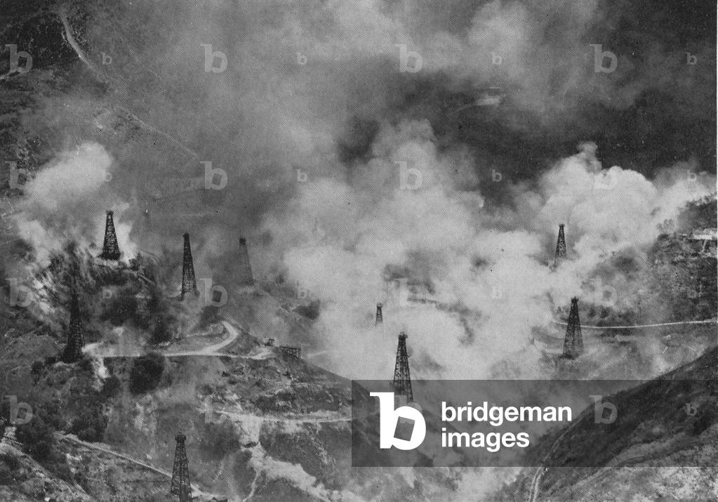 Aerial Photograph Of The Puente Hills Fire Near Whittier California, Showing Derricks And Tanks Flames