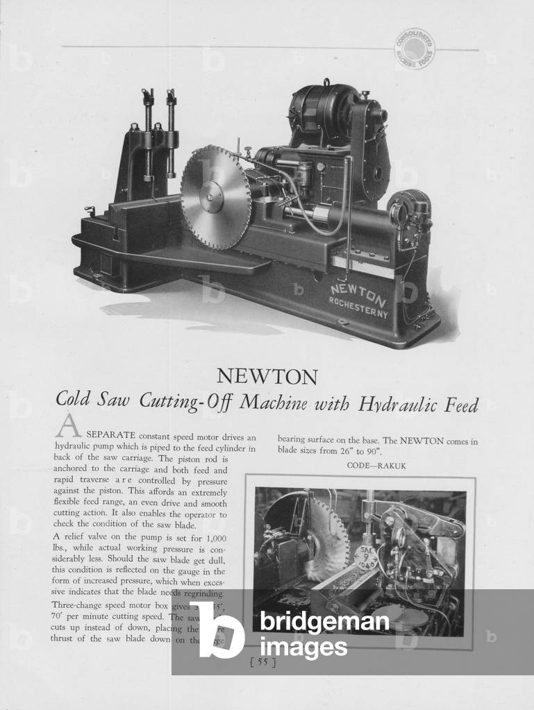Newton Cold Saw Cutting-Off Machine With Hydraulic Feed. 1930 (print)