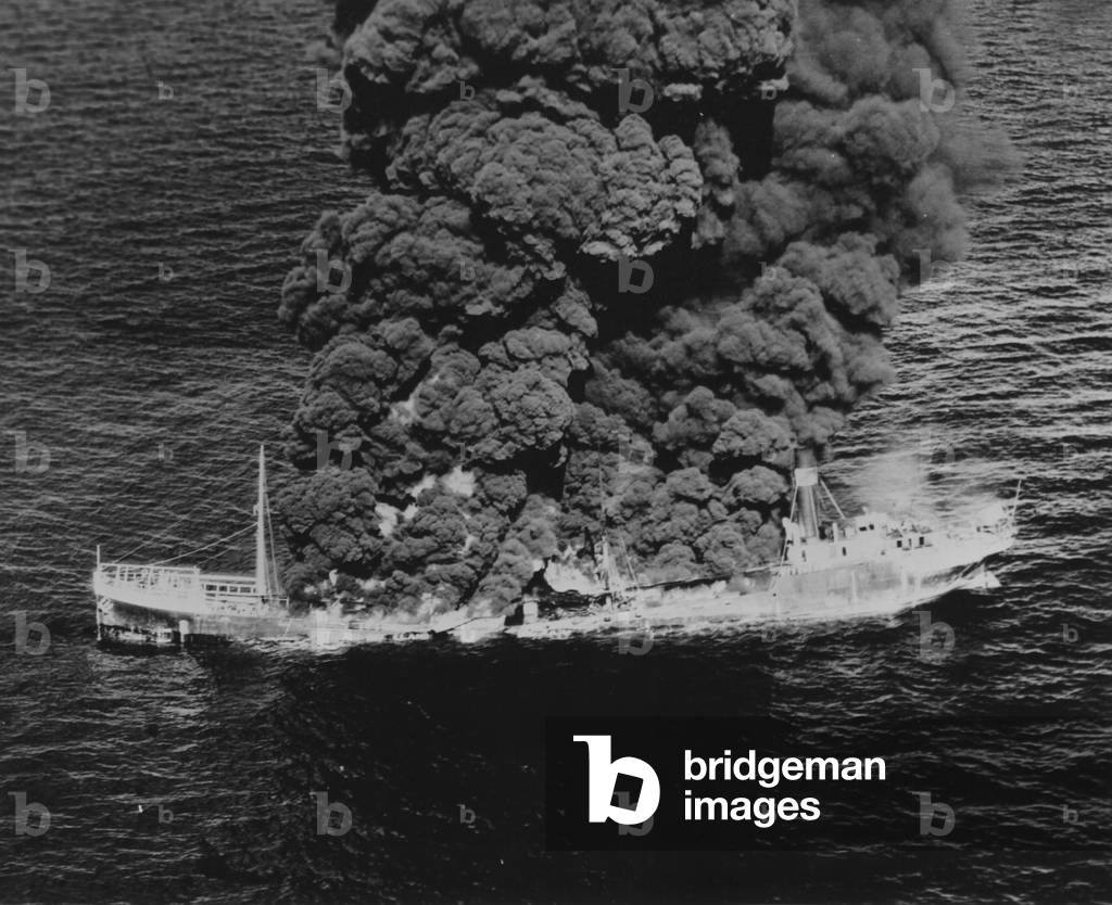 The R P Resor Tanker Burning After Being Torpedoed By The German Submarine U578