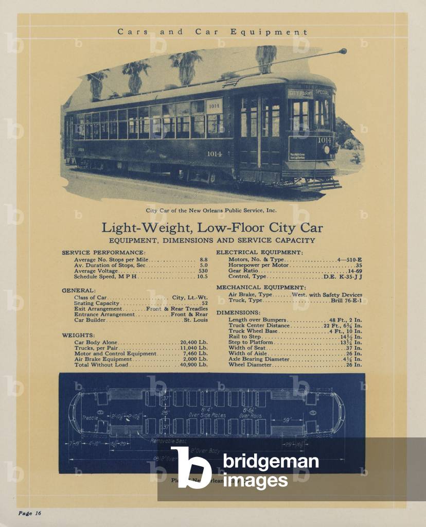 Westinghouse Electric & Manufacturing Company's Light Weight Low Floor City Car Belonging To The New Orleans Public Service Incorporated