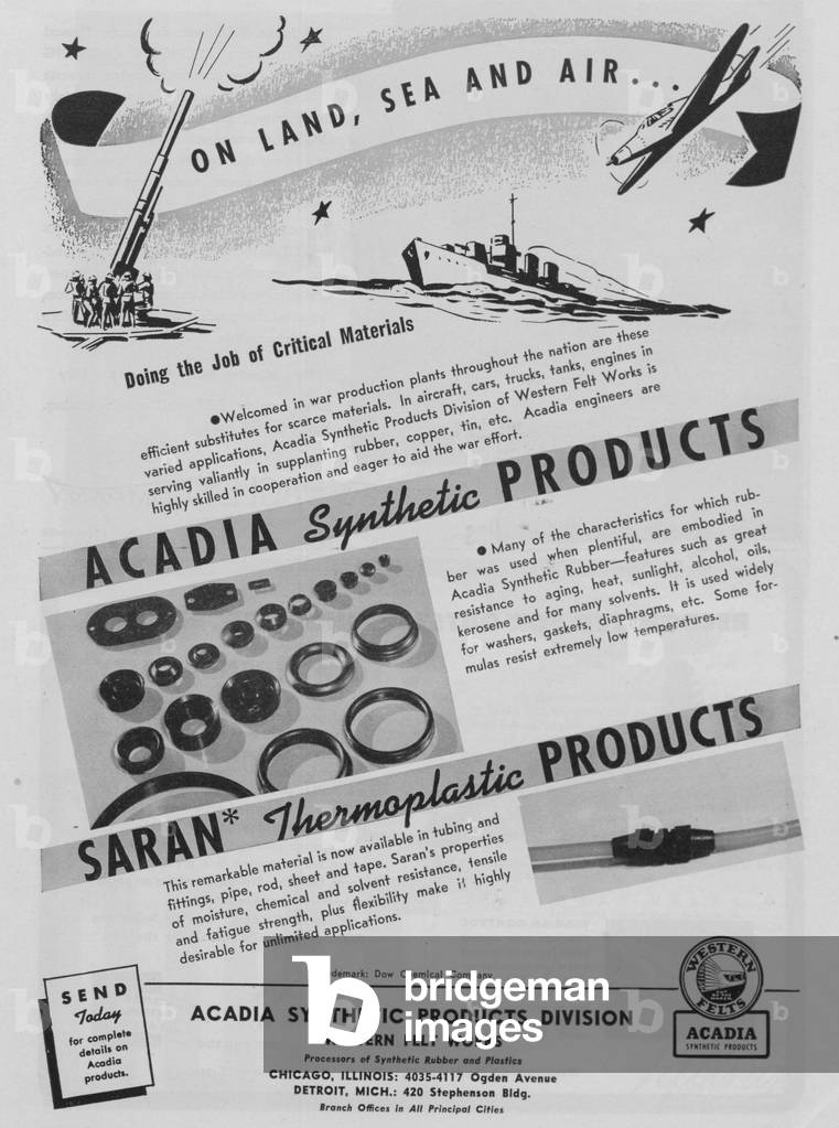 World War II Advertisement - Acadia Synthetic Products Division Western Felt Works, Chicago, Illinois