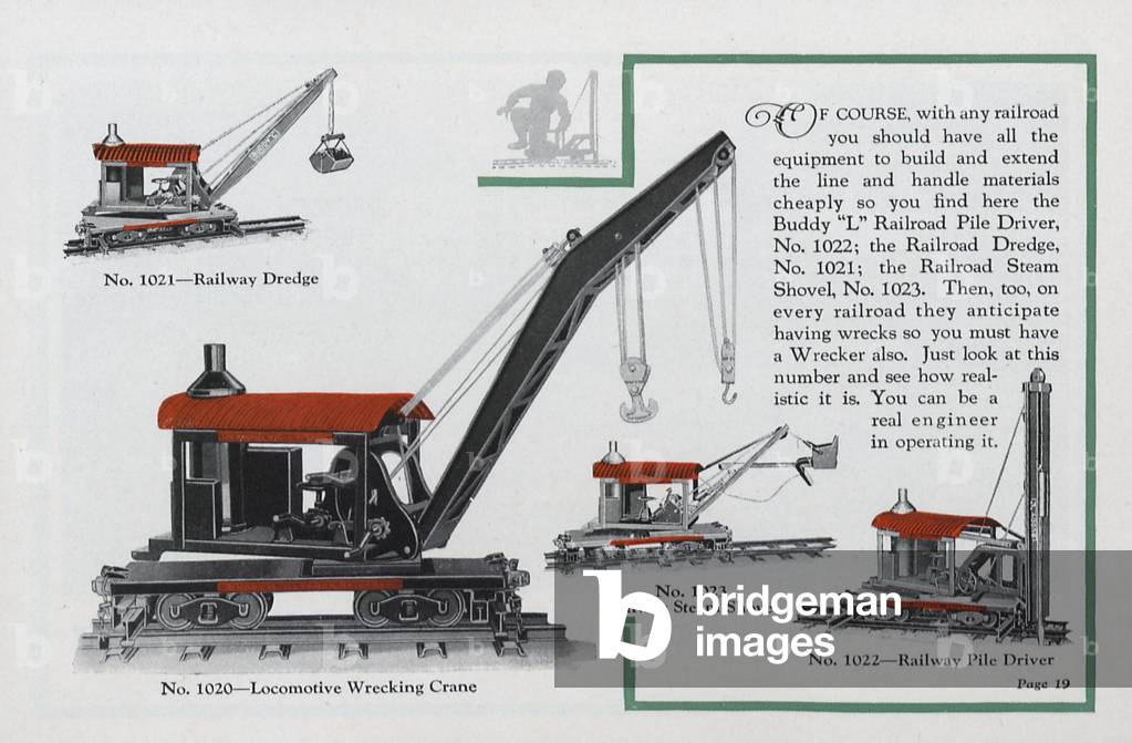 The Buddy 'L' Railway Dredge, Locomotive Wrecking Crane, Railway Steam Shovel And Railway Pile Driver